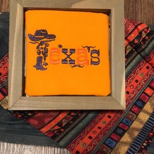 Embroidered Texas item in a Shadowbox.